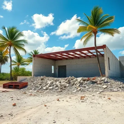 Demolition site in Hilton Head Island SC showcasing cleared land, concrete debris, steel beams, and coastal foliage.