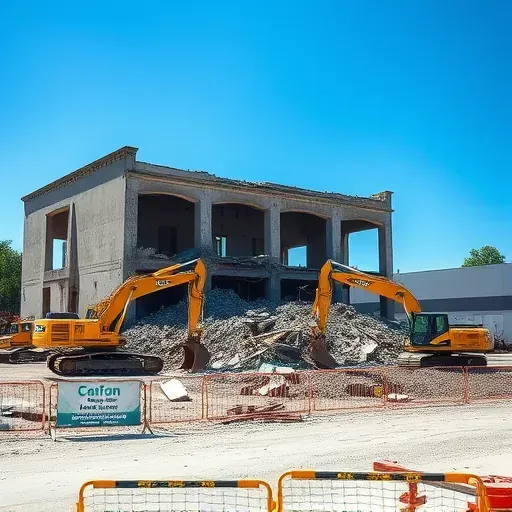 Completed demolition site in Summerville SC with organized debris, construction equipment, and a clear blue sky.