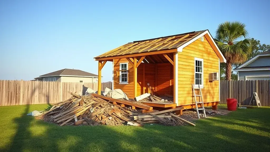 Shed demolition project in Charleston SC showcasing before and after transformation
