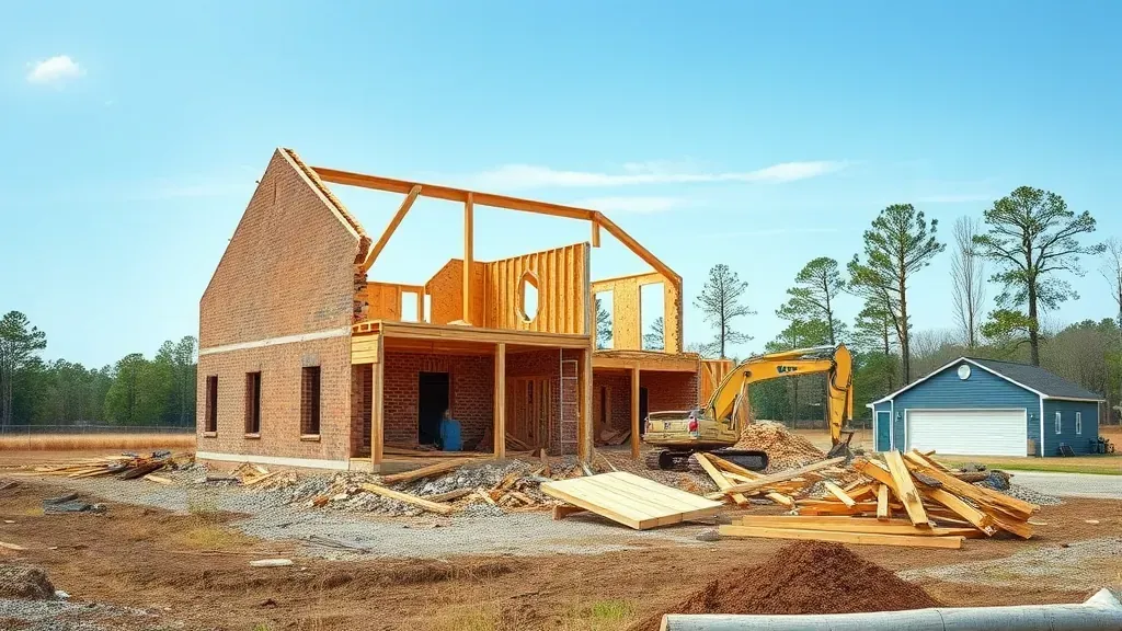 Demolition in Simpsonville SC with heavy machinery at work on a construction site.