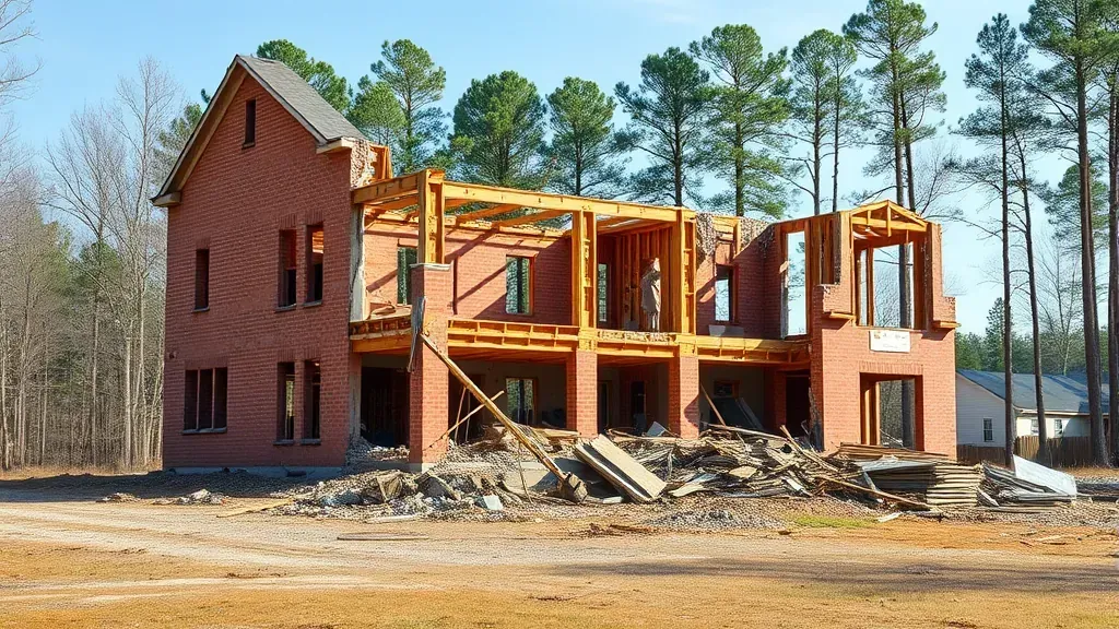 Demolition in Berea SC with machinery removing debris from a construction site.