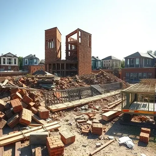 Completed demolition site in Greer SC, showcasing debris and rubble with sunlight casting soft shadows.