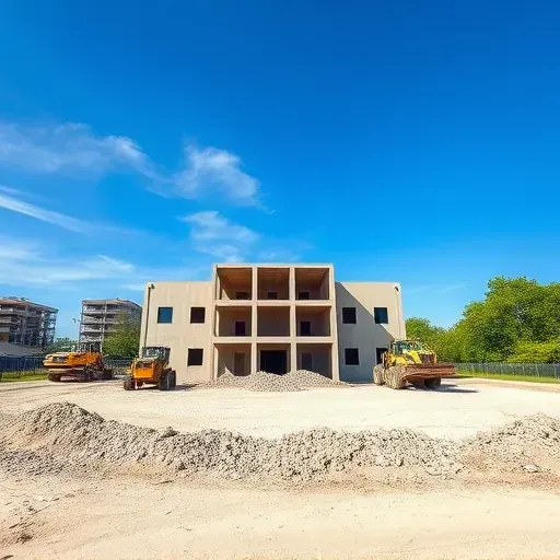 Demolition site in Mount Pleasant SC with smooth surface, debris, green trees, and equipment under a blue sky.
