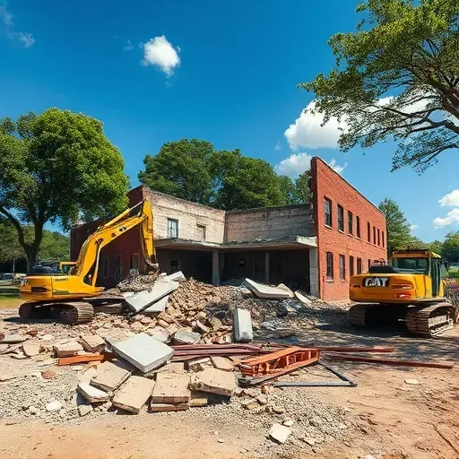 Completed demolition site in Red Hill SC with debris, heavy machinery, and contrasting greenery under a clear sky.