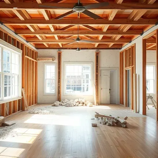 Recently completed interior demolition in Charleston with exposed beams, polished floors, natural light, and historic city views