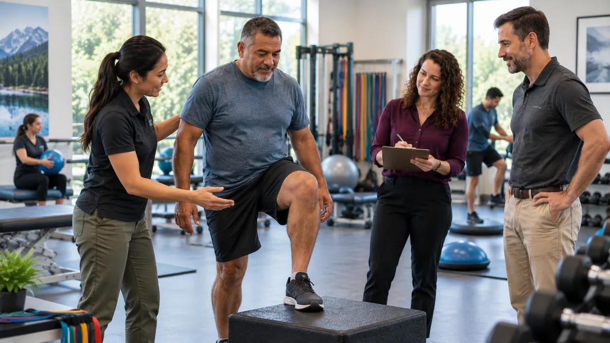 Patient participating in a multidisciplinary rehabilitation session.
