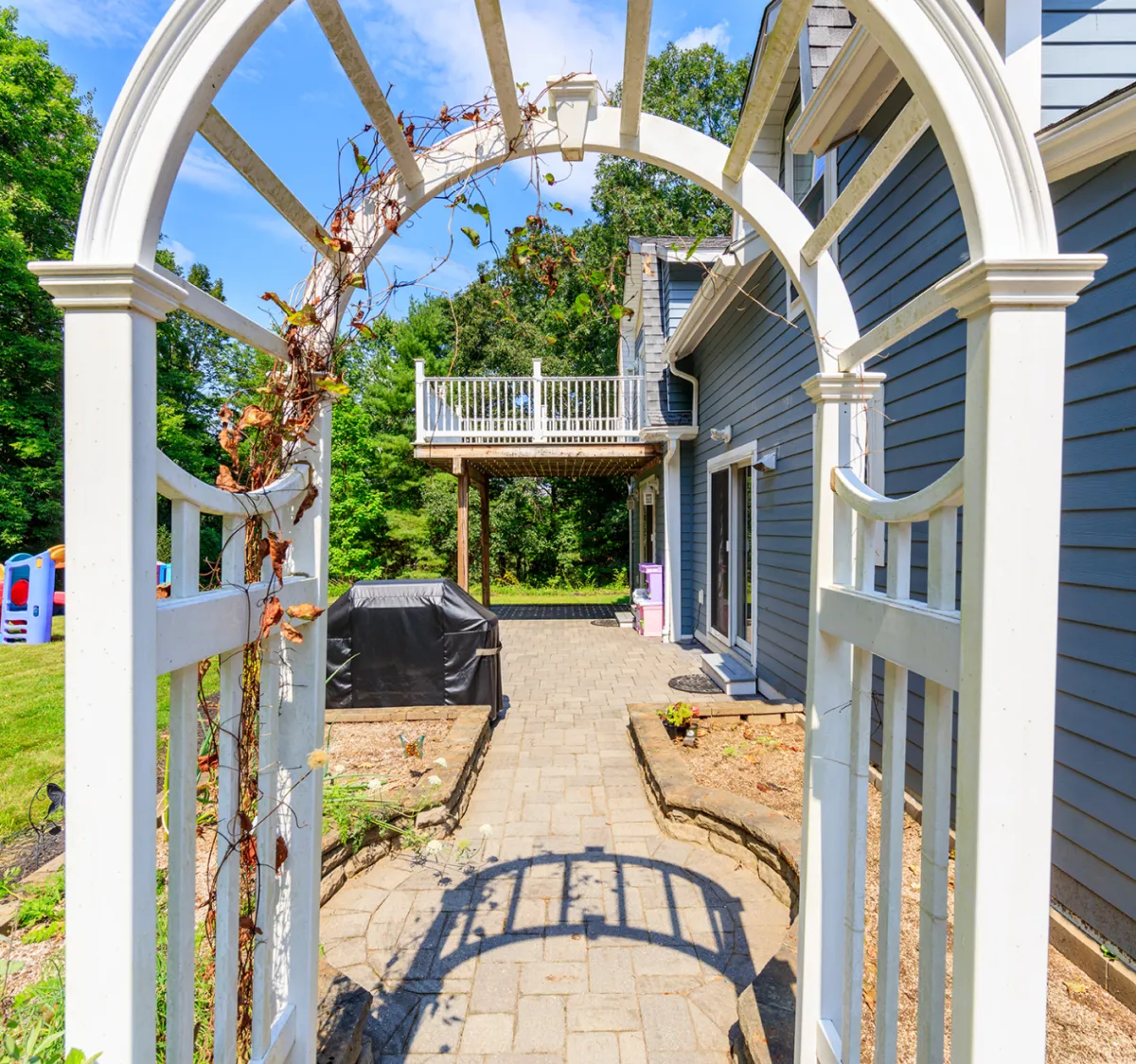 arch built for outdoor living space in danielson, ct