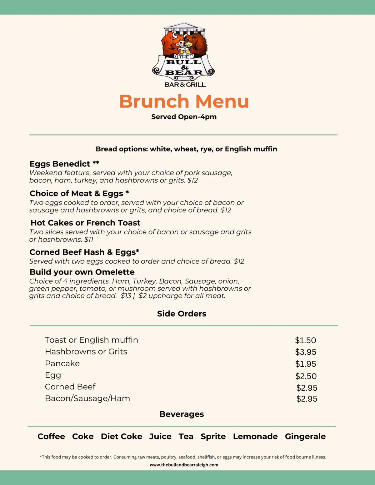 Brunch menu