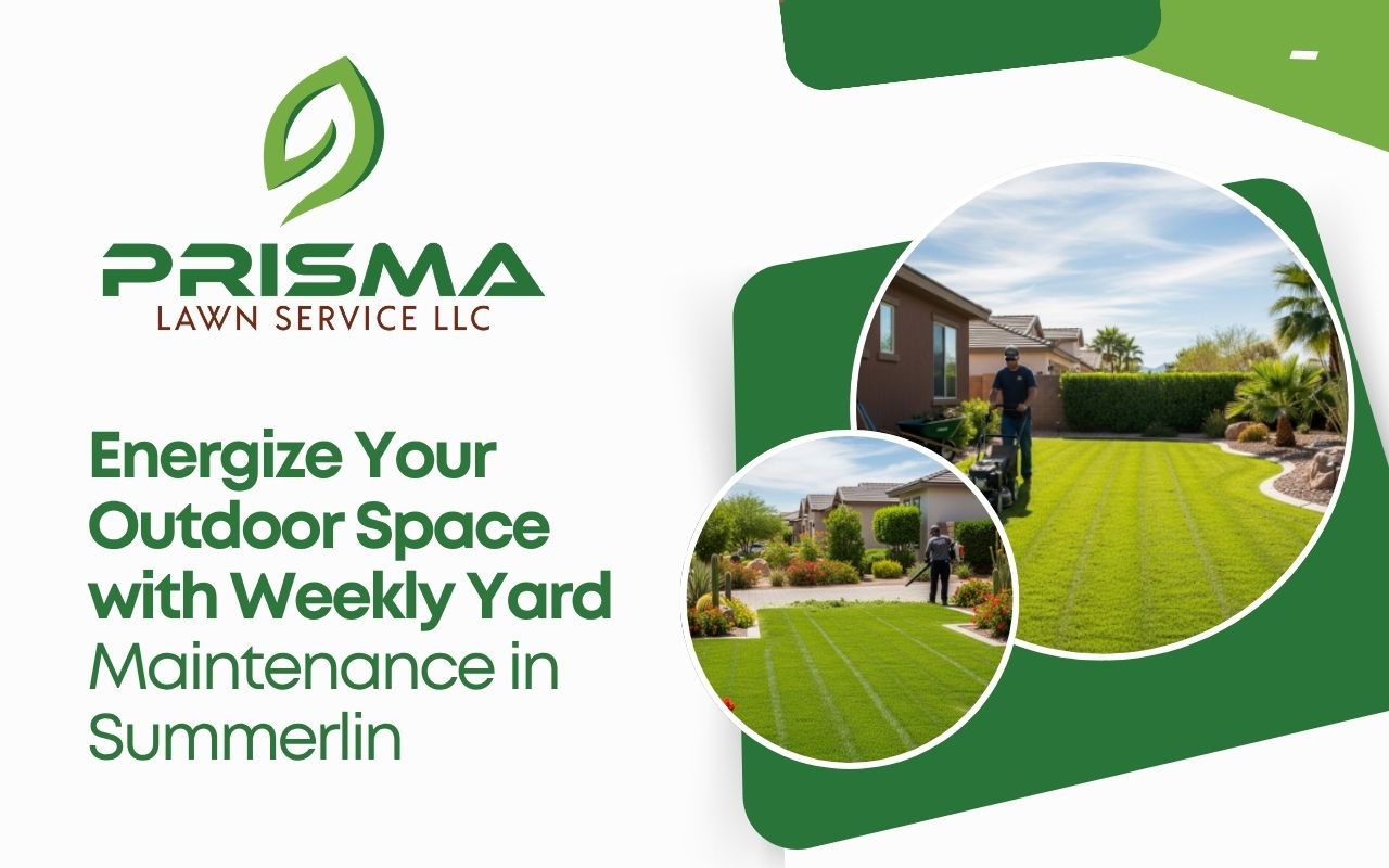 weekly yard maintenance in Summerlin with neat shrub trimming