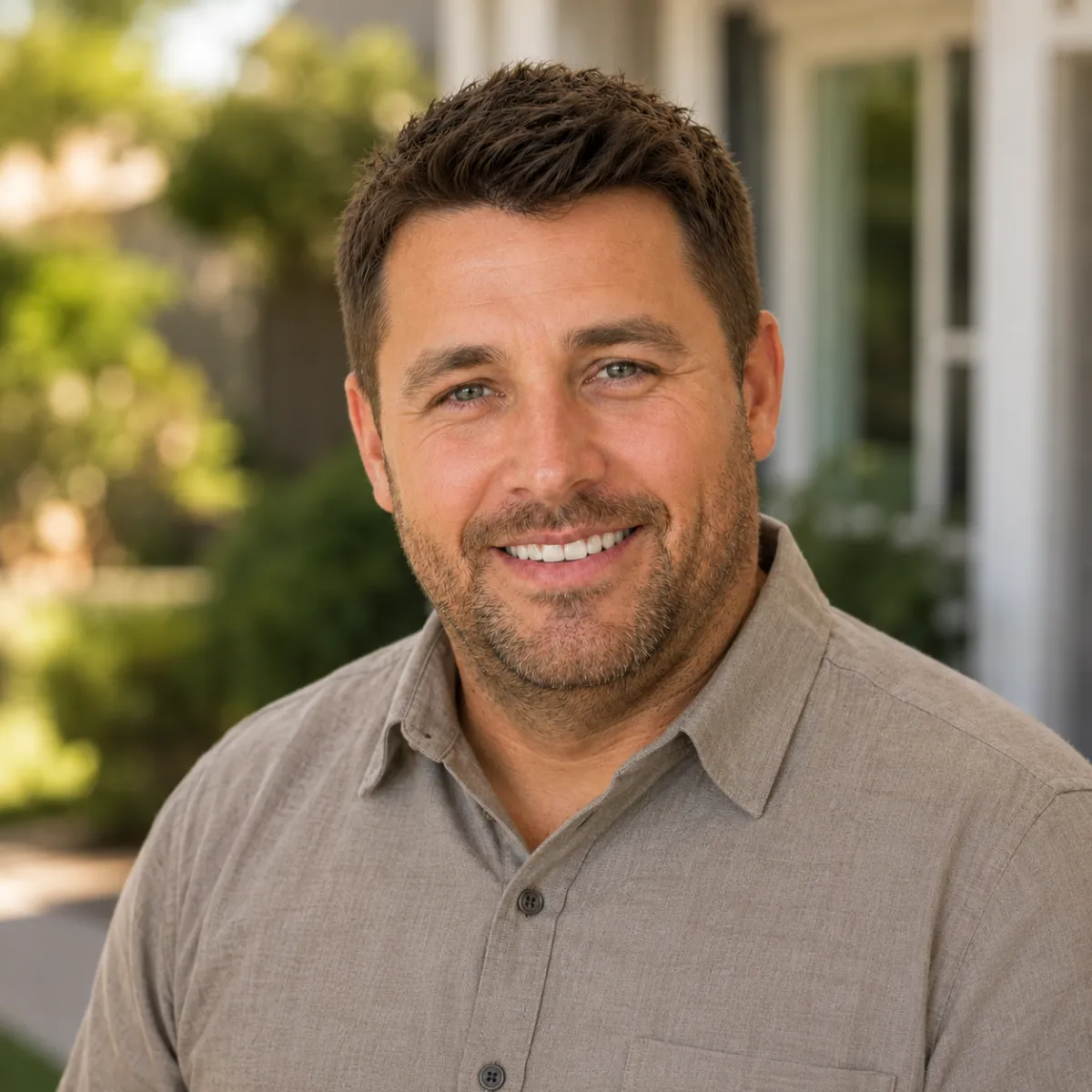 Smiling Oakley homeowner featured in a bathroom remodeling customer testimonial.