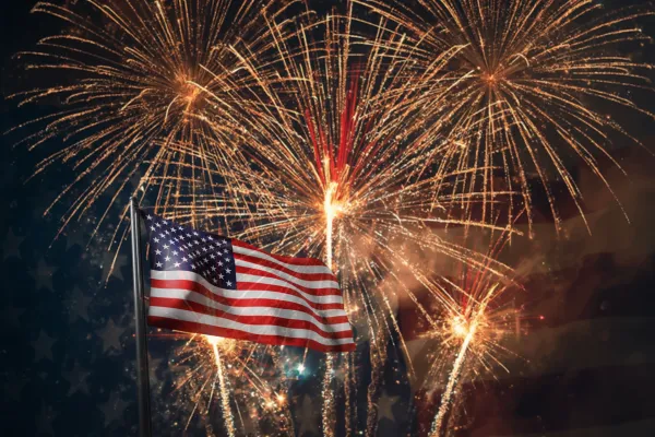 flag and fireworks