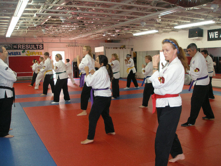 Martial arts instructors reviewing Hapkido curriculum materials together.