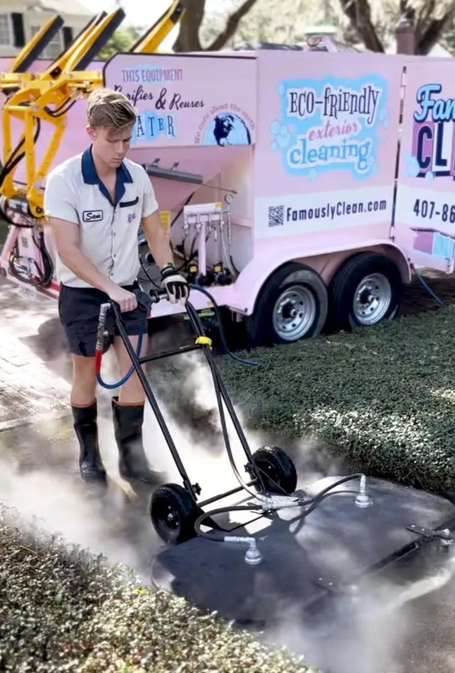 Pressure washing a sidewalk in Orlando