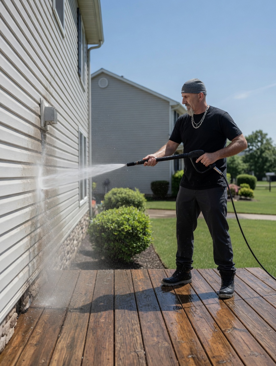 Pressure washing a house exterior in Aurora, CO