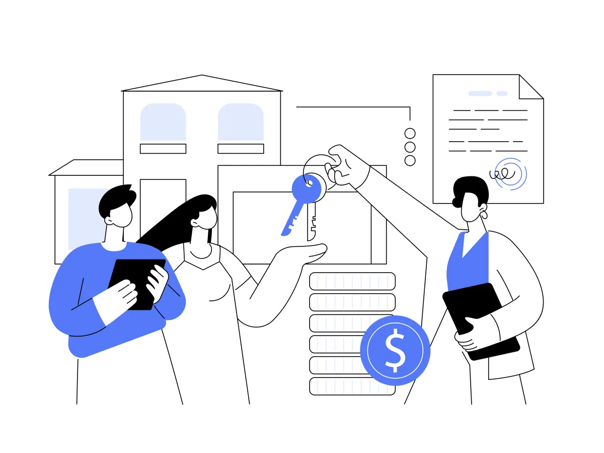 a building with a railing and trees