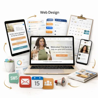 Lifestyle photo of a designer's workspace: single laptop and notebook, photorealistic, shadow-free, tightly clipped.