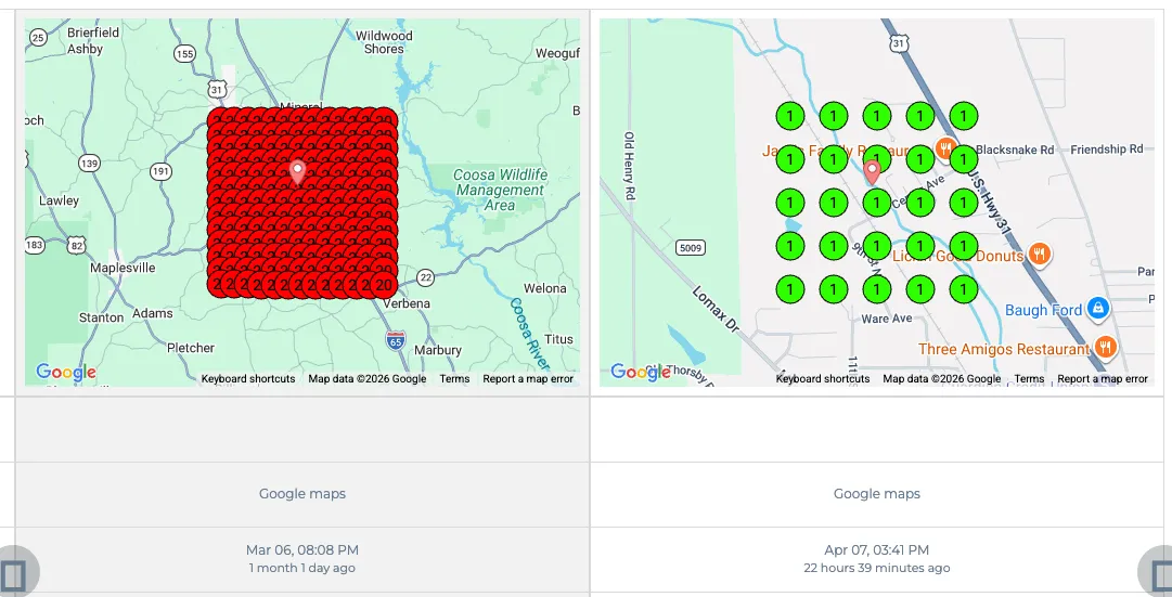 Before and after heat map showing local SEO improvement after the Google Business Profile workshop