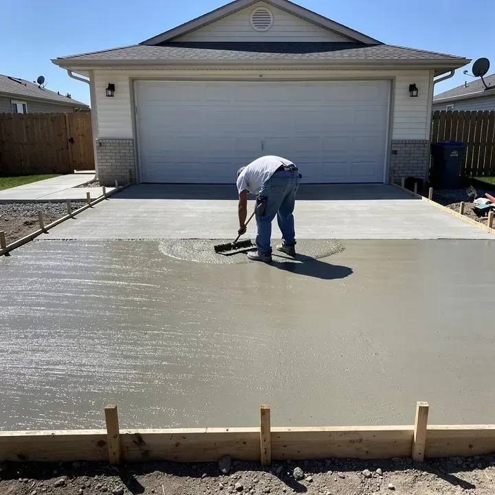 Concrete driveway installation in progress at a home in Warrensville Heights, Ohio.