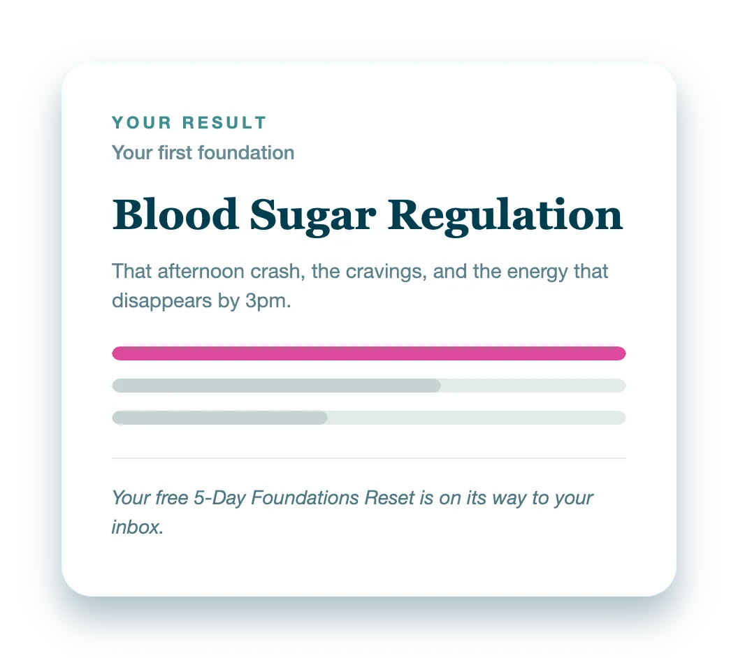 Example Midlife Reset Quiz result card showing your first foundation