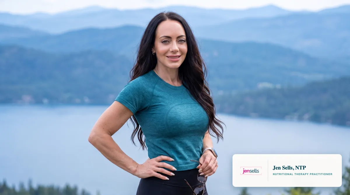 Jen Sells, Nutritional Therapy Practitioner, standing above Lake Coeur d'Alene in Idaho