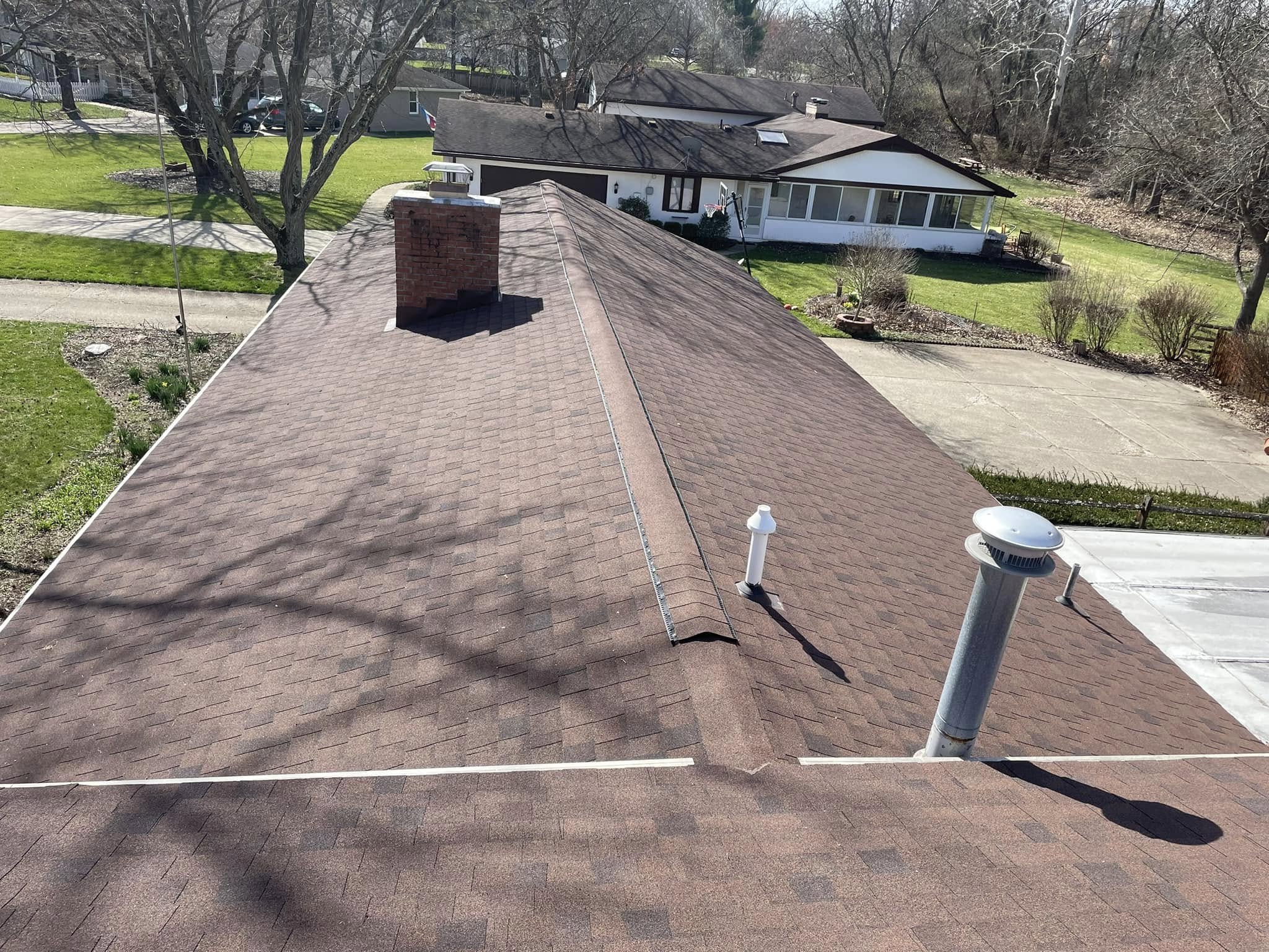 The roof of a building with a tree in the background