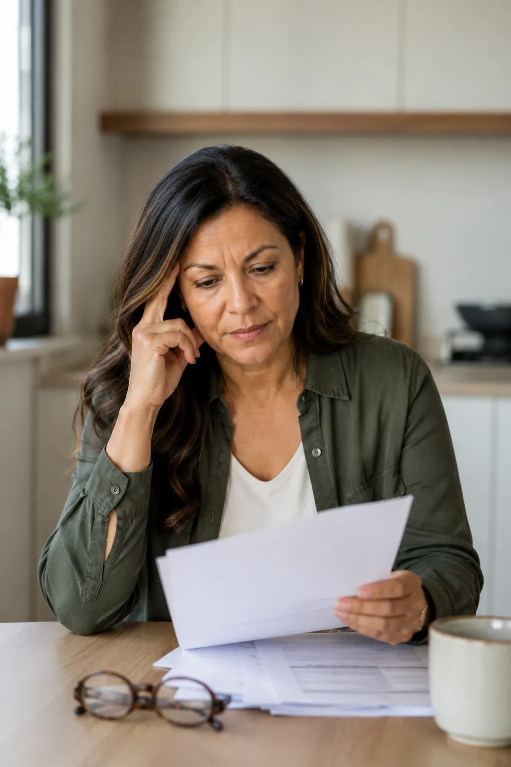 Woman feeling uncertain about food choices while managing digestive symptoms and food sensitivities.