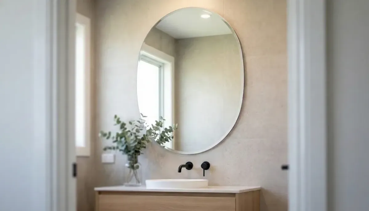 Mirror glass cut to size in Ascot with polished edges and protective backing for safe installation.