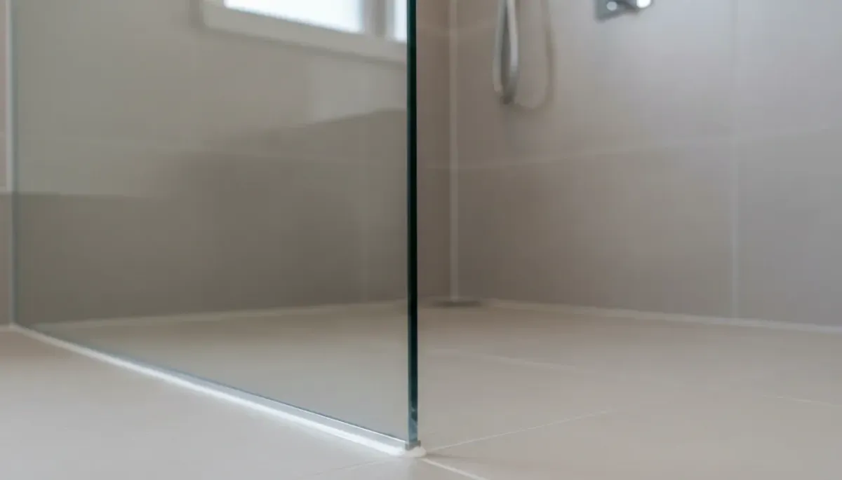 custom cut frameless shower screen glass panel installed with polished edges in Brisbane bathroom