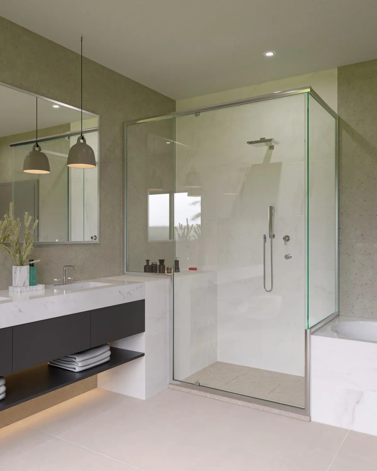 custom semi frameless corner entry shower screen in family bathroom