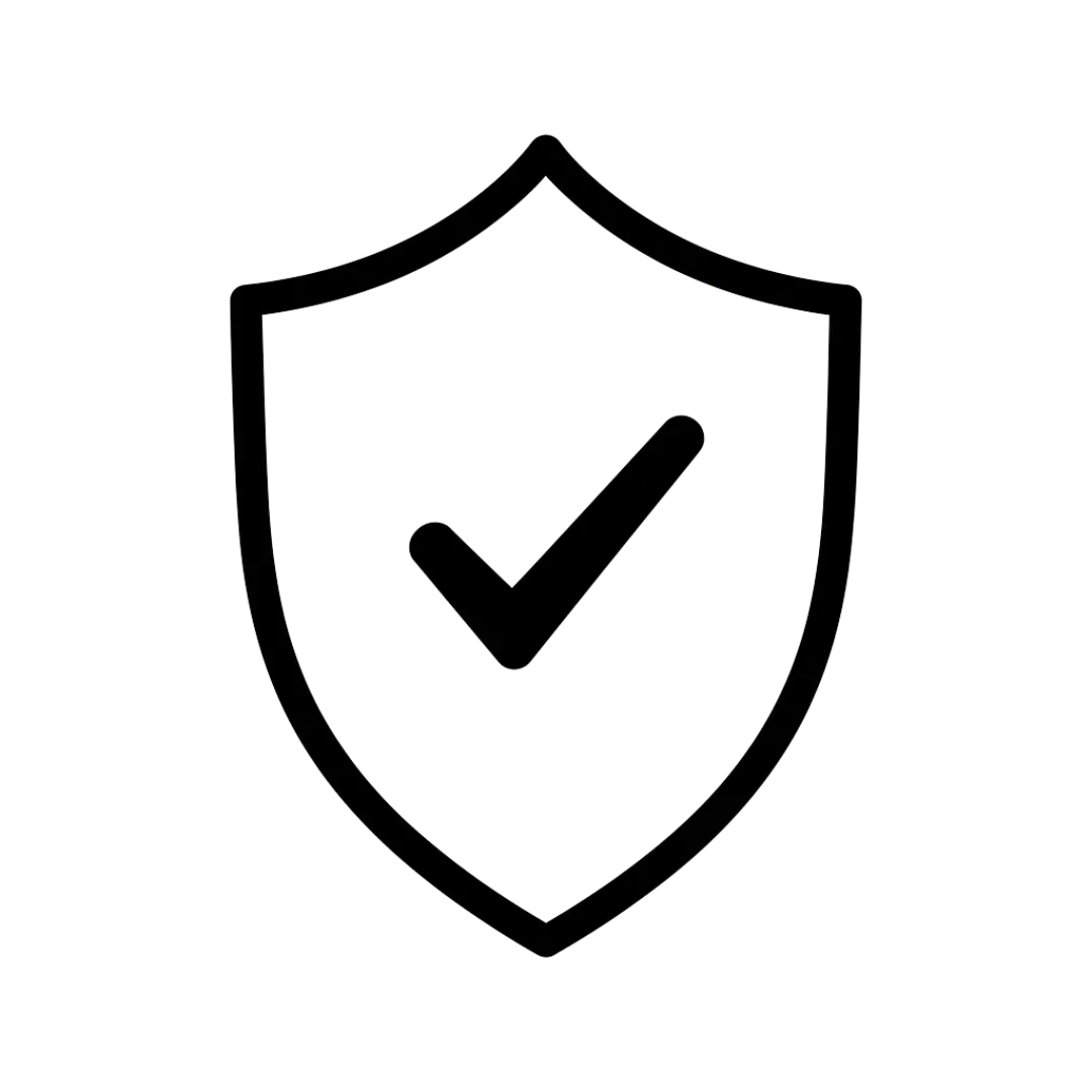 Minimalist shield check icon representing safety compliance and Australian glazing standards AS1288