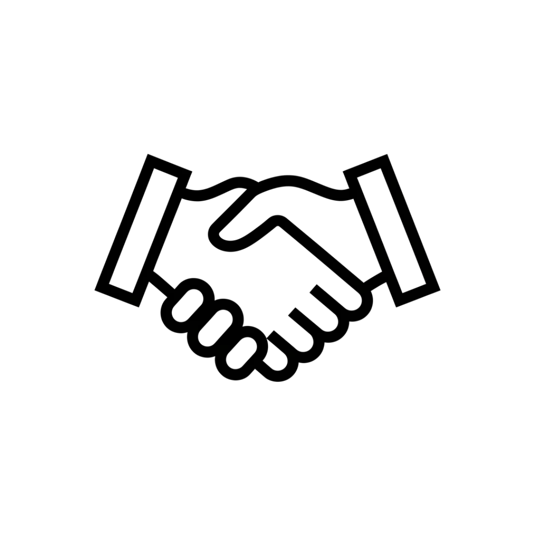 Minimalist handshake icon symbolising direct communication with professional glaziers and no middlemen