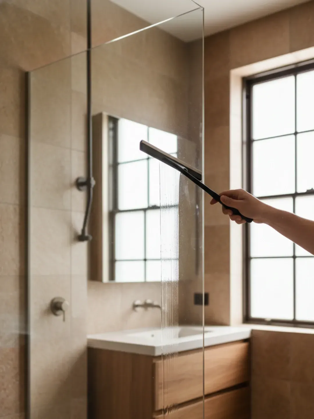 Premier glass solutions in Teneriffe woolstore bathroom with frameless shower screen and modern finishes
