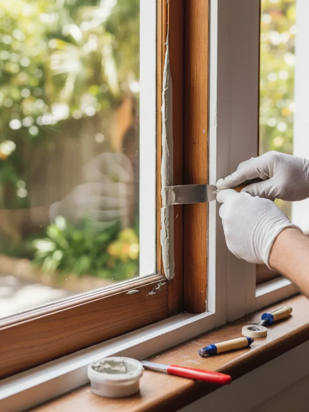 Residential window repairs in Ascot for timber casement windows with traditional putty glazing and neat finish.