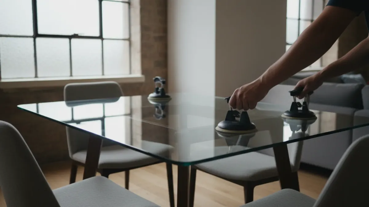 Safety tabletop glass cut to size Teneriffe using toughened glass with polished edges and custom corner radiuses.