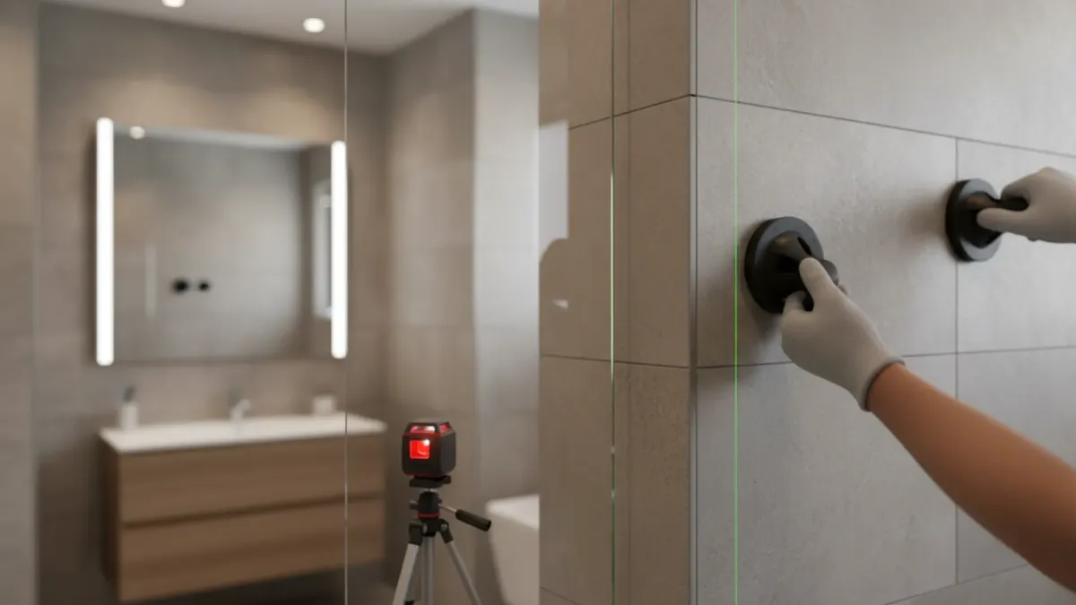 Custom shower screen glass panel in Ascot cut to size and installed with A-grade toughened safety glass.