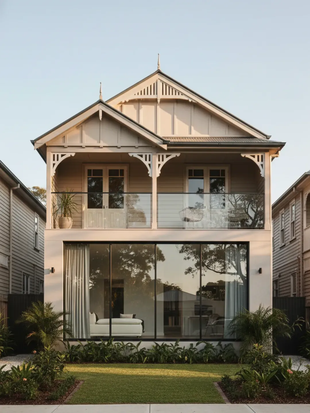 Glass balustrade in a riverside Bulimba setting with soft natural light