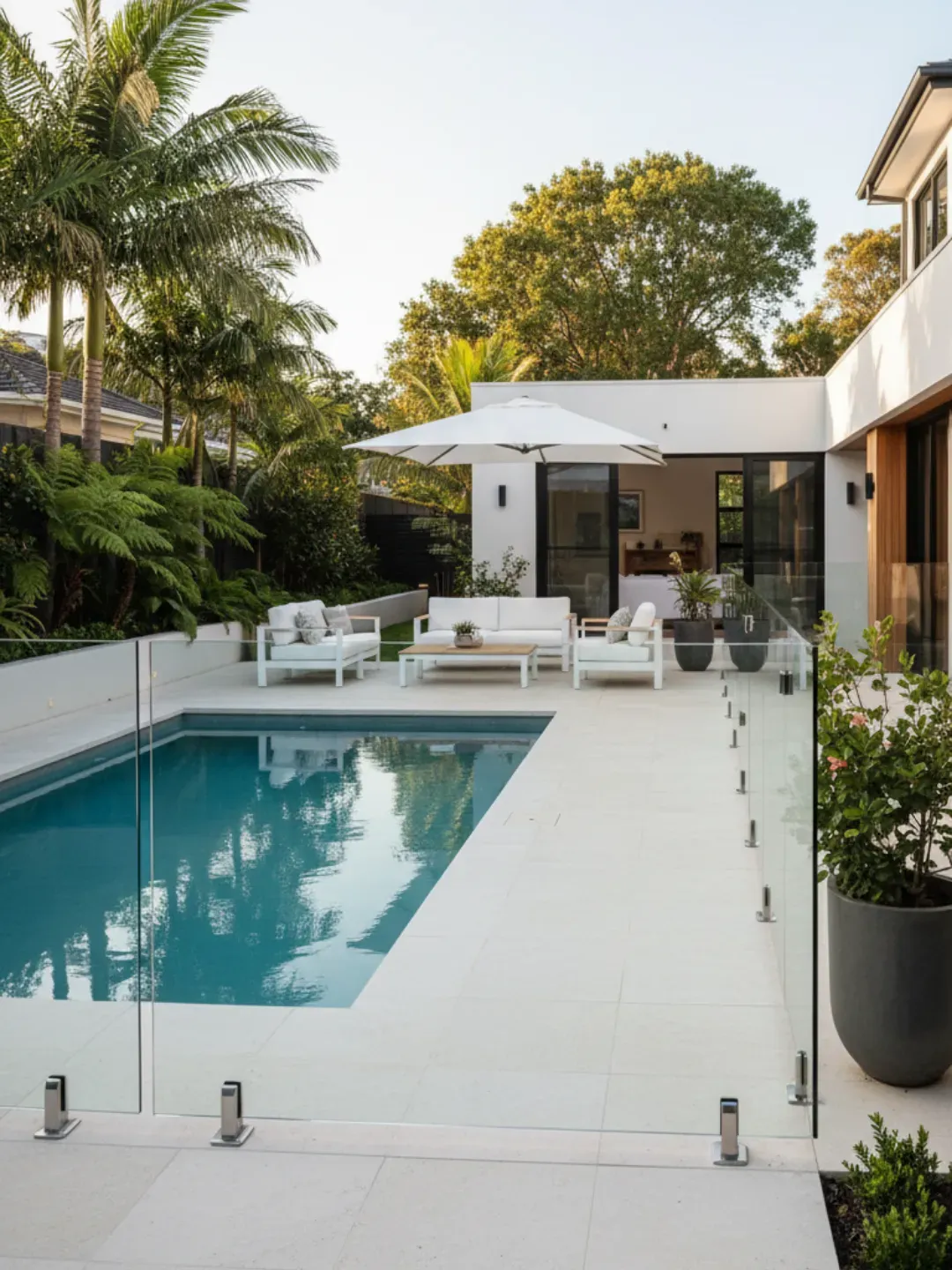 High-end frameless glass pool fencing enhancing outdoor living in Bulimba