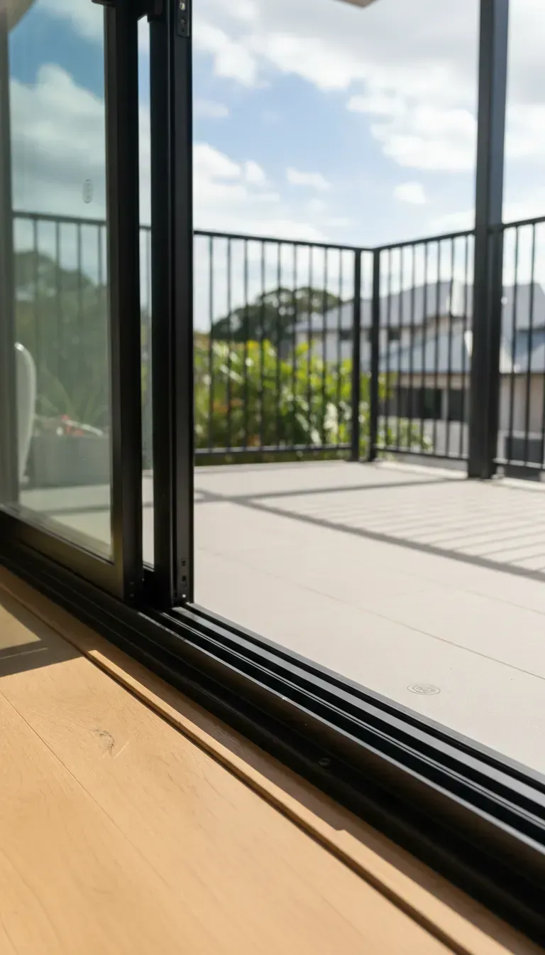 Safety glass door replacement in Ascot with a smooth-gliding sliding door track and compliant toughened glass.