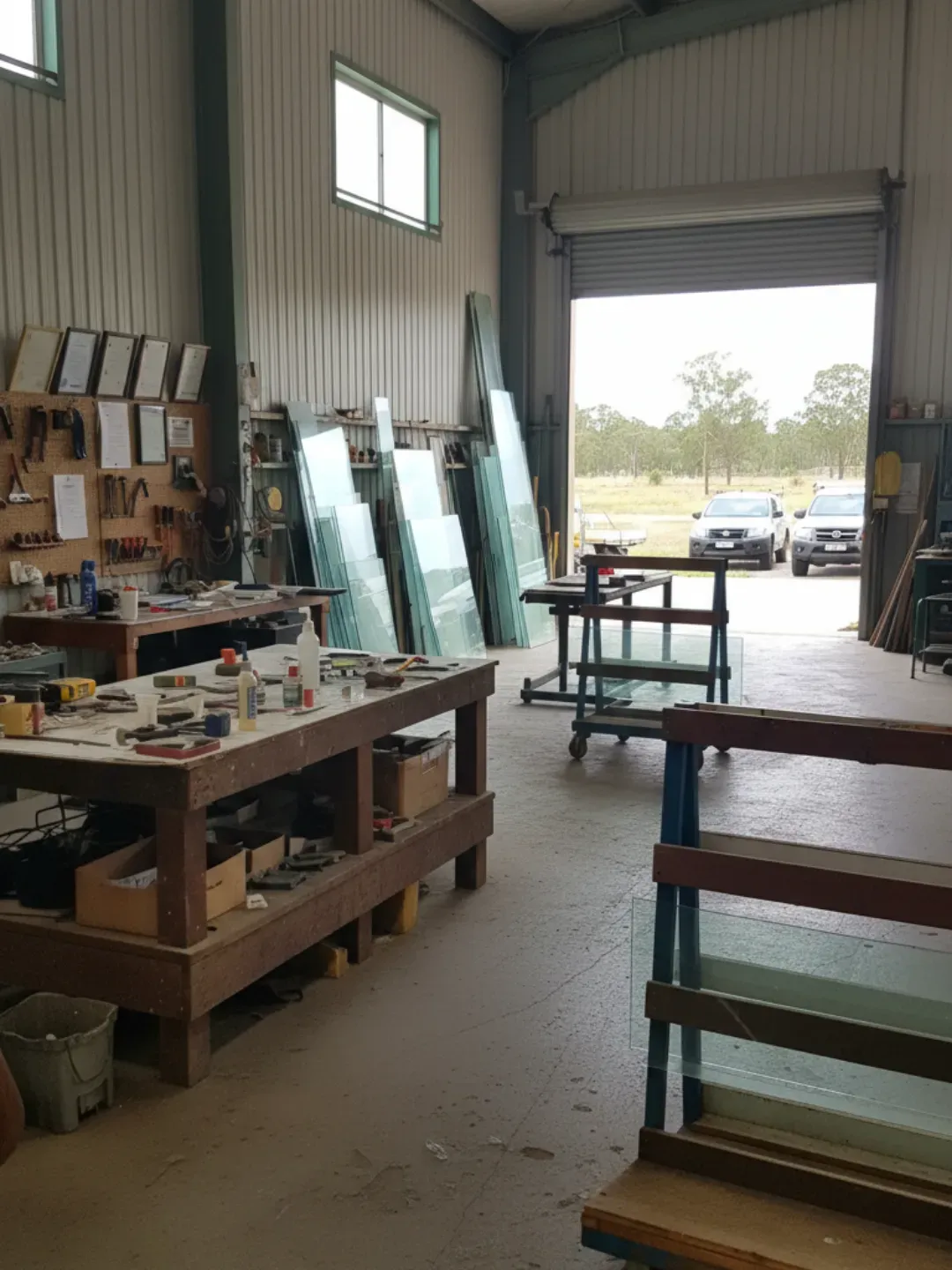 Trade safety gear and quality-control setup representing qualified glaziers