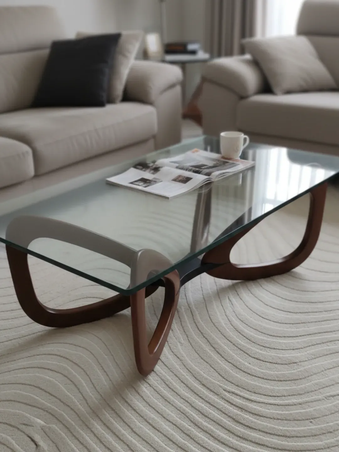 Custom glass tops for coffee and side tables with rounded safety corners