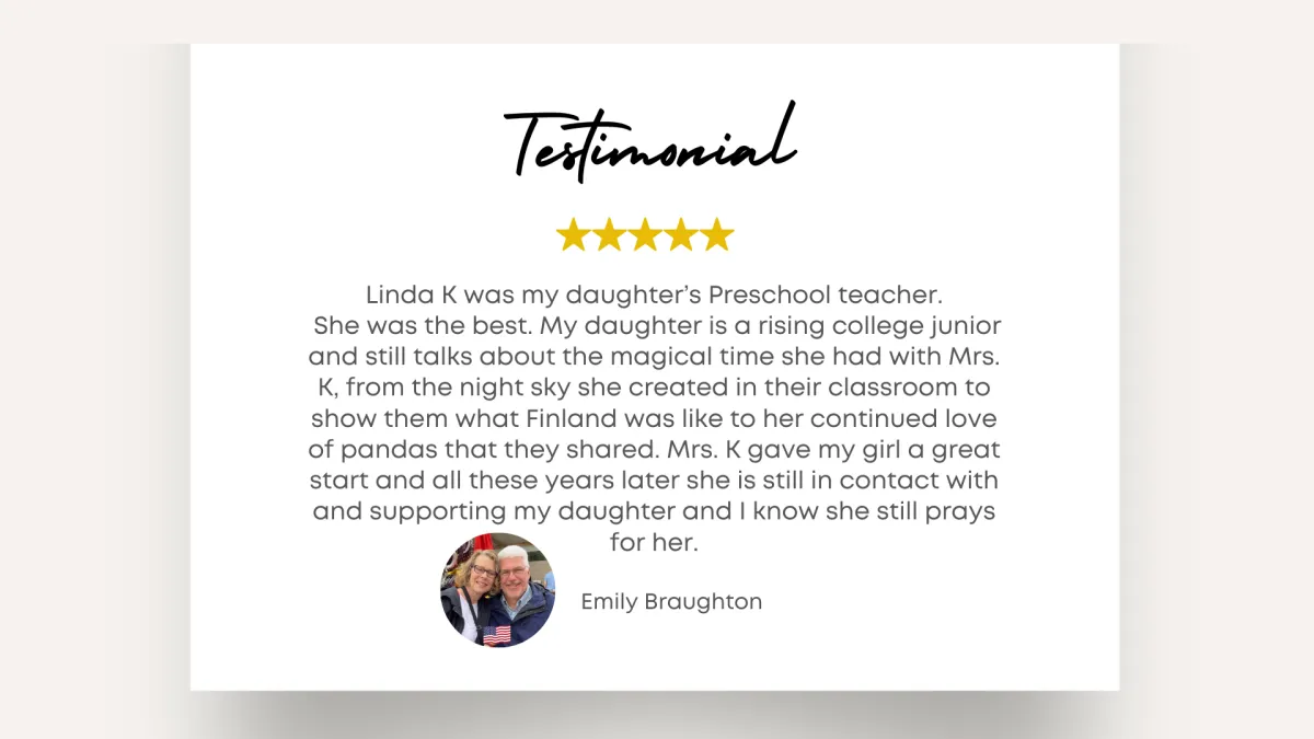 Testimonial - They are all such enthusiastic teachers. My three year old son is really excited to be part of Preschool Club. As a mother I have witnessed the positive impact that it has done in my toddler's education. - Katy Reyes