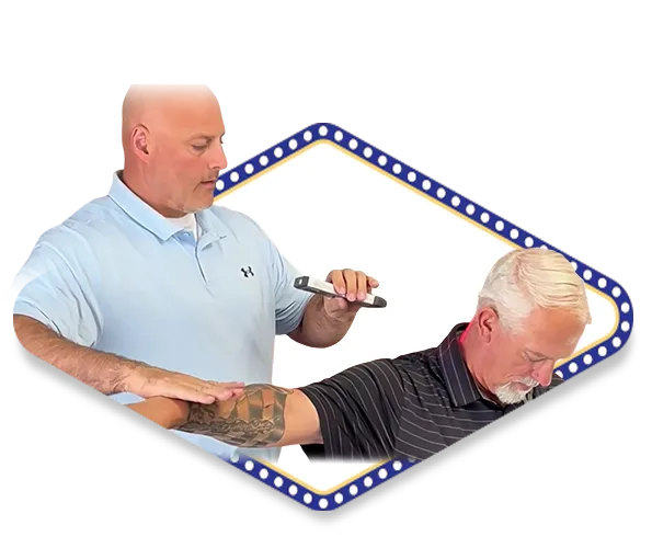 Male patient receiving cold laser therapy for their sports performance and recovery with Dr. Dale Kimberlin at Kimberlin Chiropractic in Ankeny Iowa.