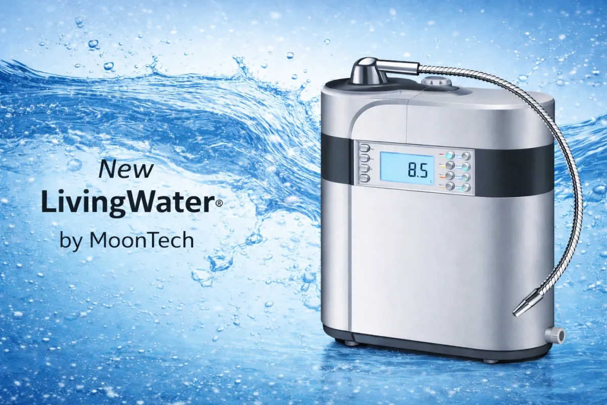 Sunlight reflects on rippling water over rocks.