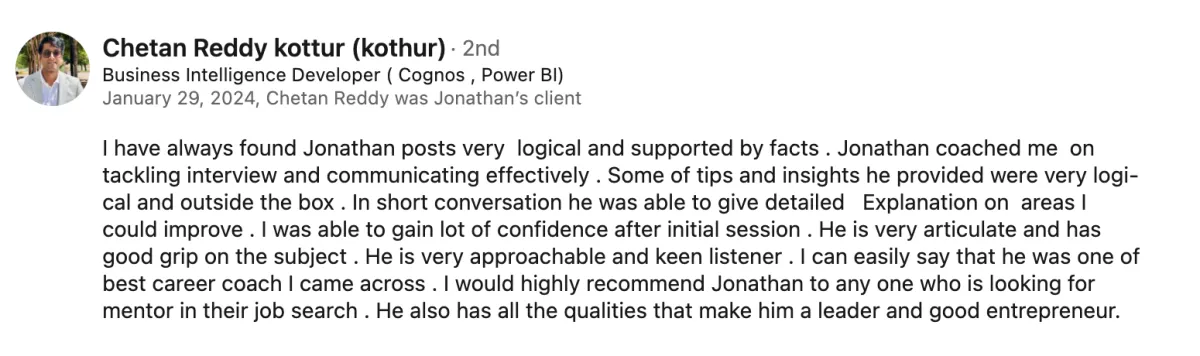 LinkedIn recommendation for ready aim interview
