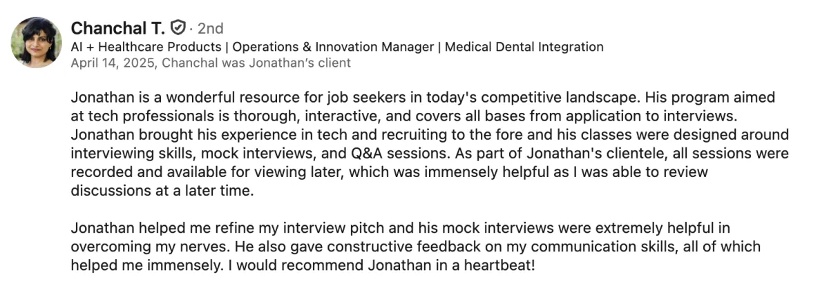 LinkedIn recommendation for ready aim interview