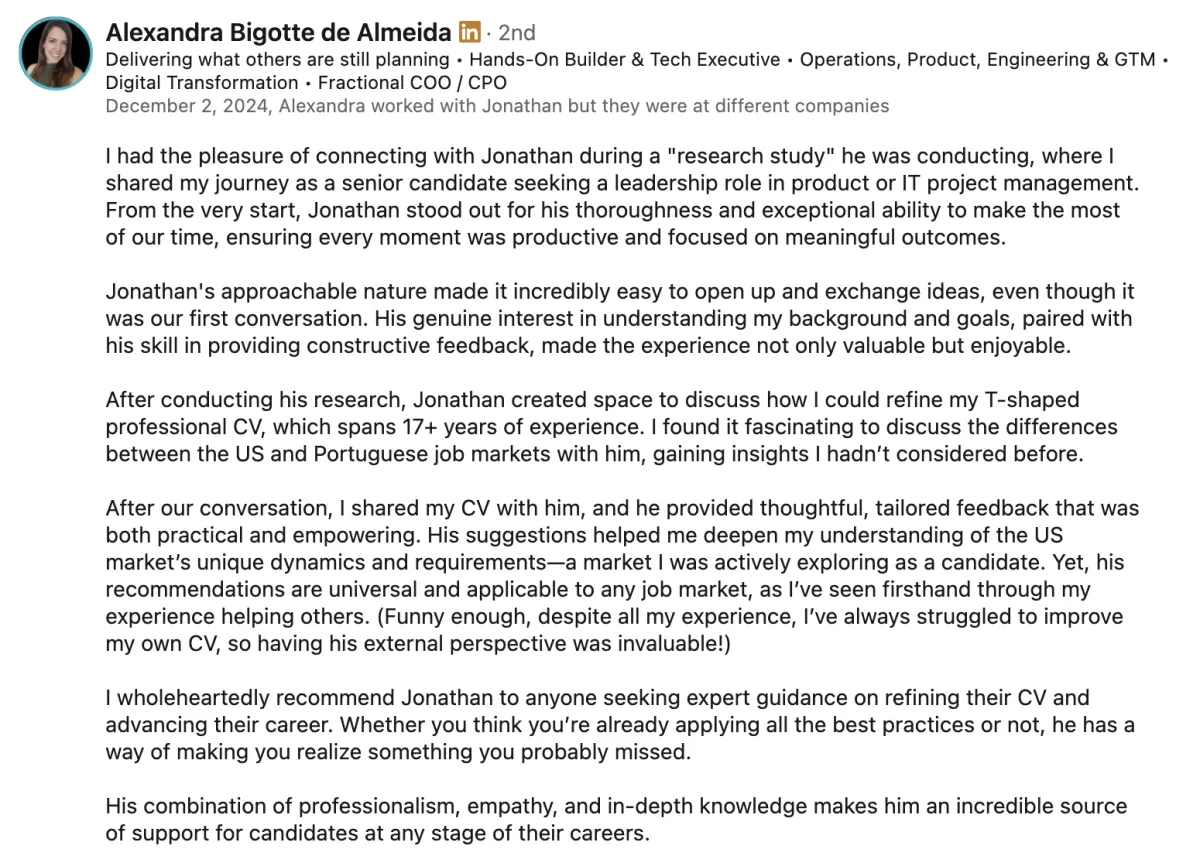 LinkedIn recommendation for ready aim interview