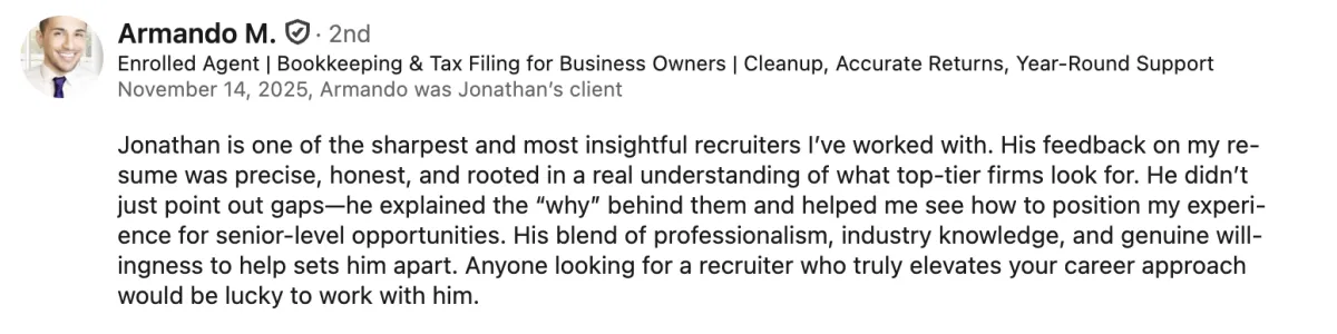 LinkedIn recommendation for ready aim interview