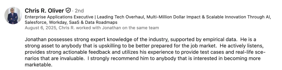 LinkedIn recommendation for ready aim interview
