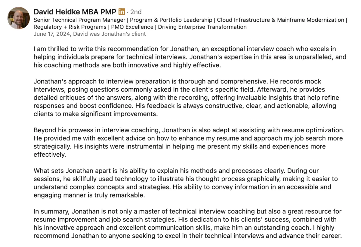LinkedIn recommendation for ready aim interview