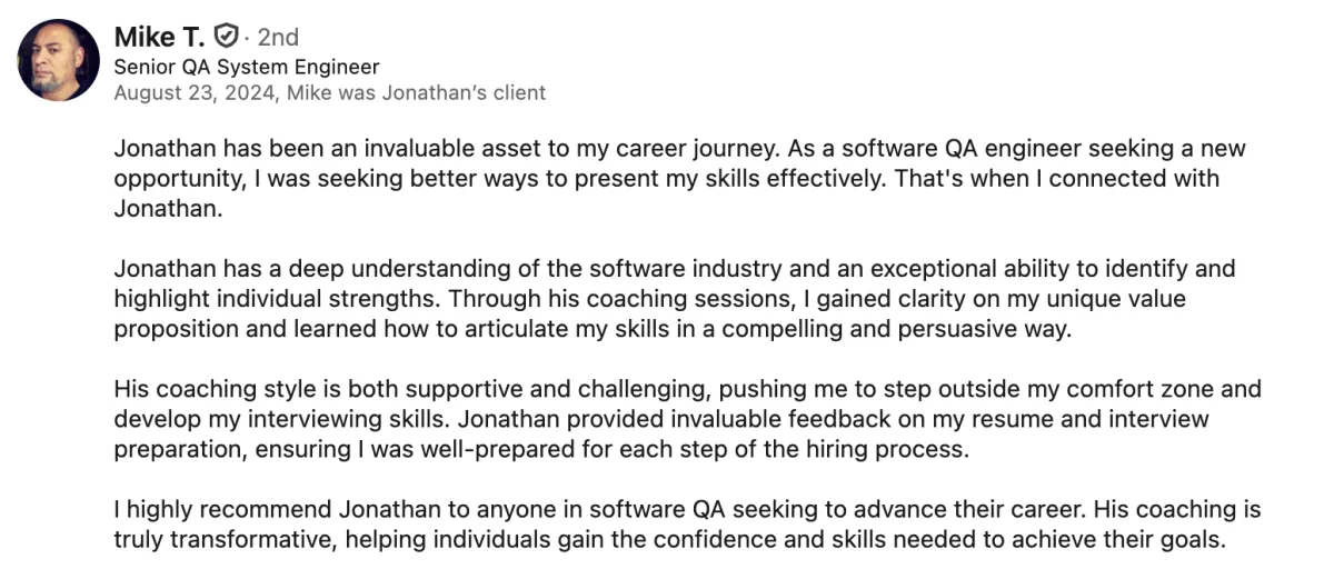 LinkedIn recommendation for ready aim interview